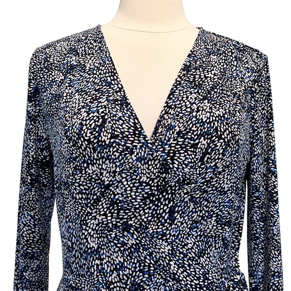 WHBM Jersey Faux Wrap Blue Abstract Print Dress Size M - Picture 2 of 11